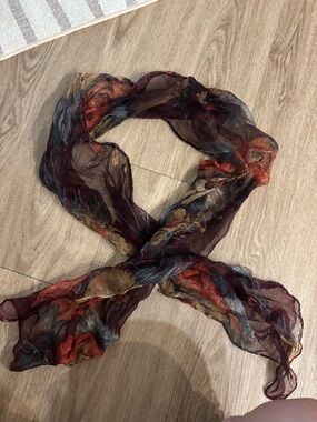 Lightweight Sheer Multi-Color Women's Scarf - Burgundy, Red & Gold Accents
